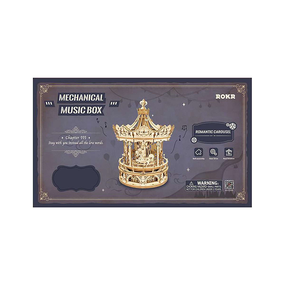 3D-Holzpuzzle, Karussel, beweglich, mit Musikwerk