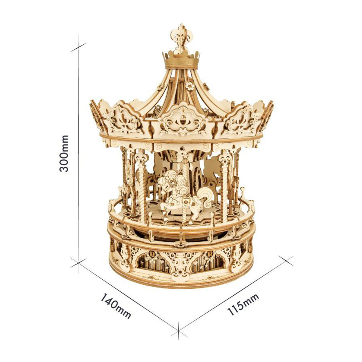 3D-Holzpuzzle, Karussel, beweglich, mit Musikwerk