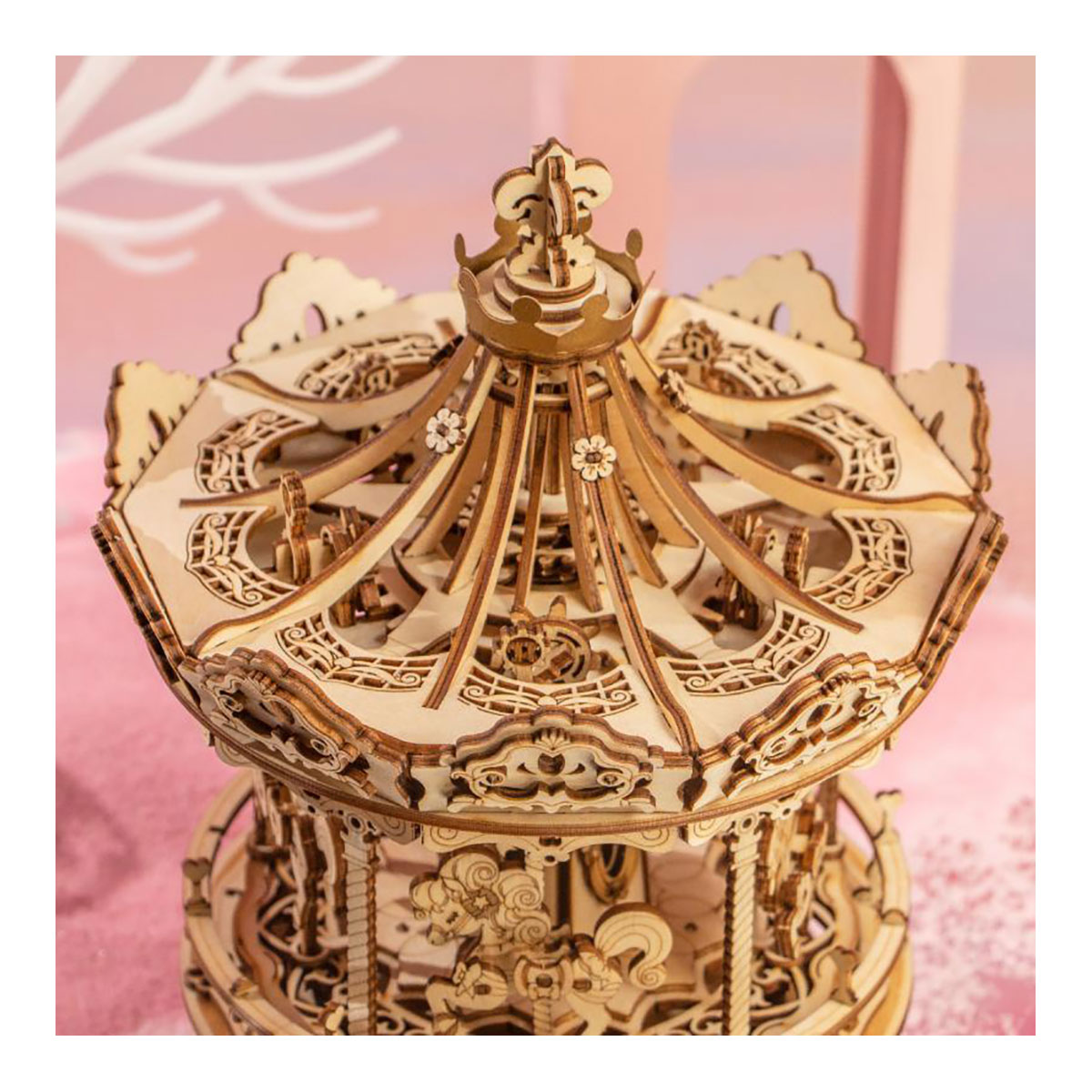 3D-Holzpuzzle, Karussel, beweglich, mit Musikwerk