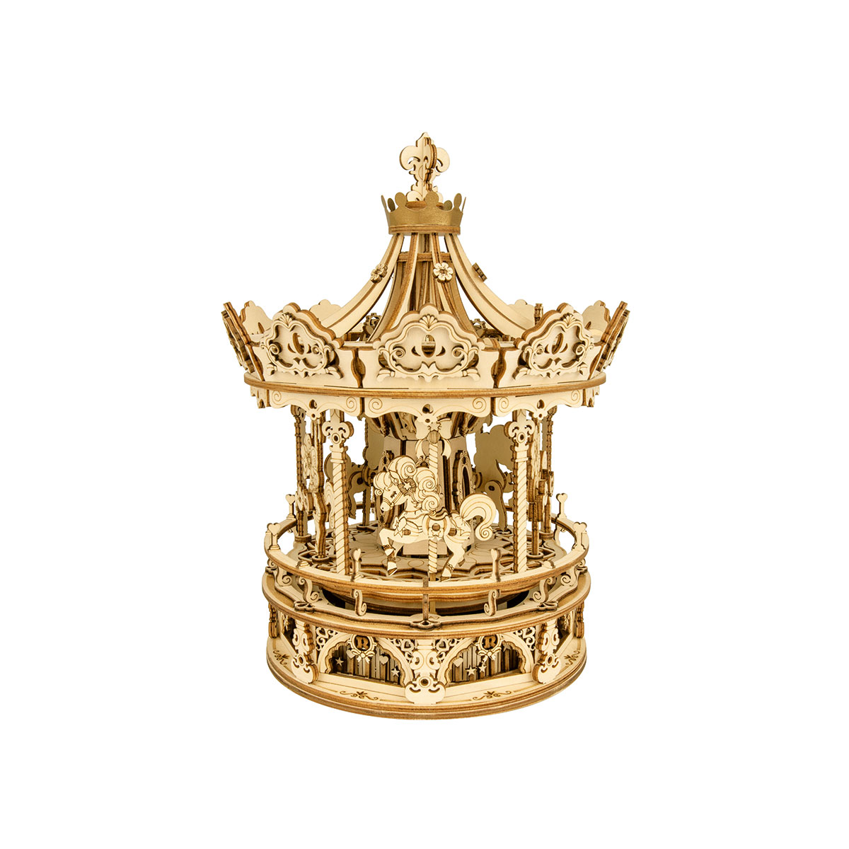 3D-Holzpuzzle, Karussel, beweglich, mit Musikwerk