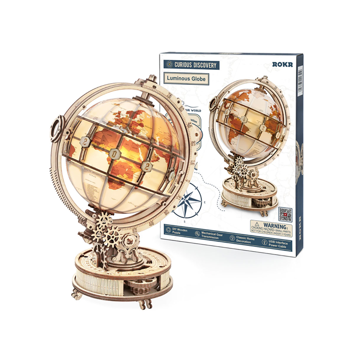 3D-Holzpuzzle, Globus, beleuchtet