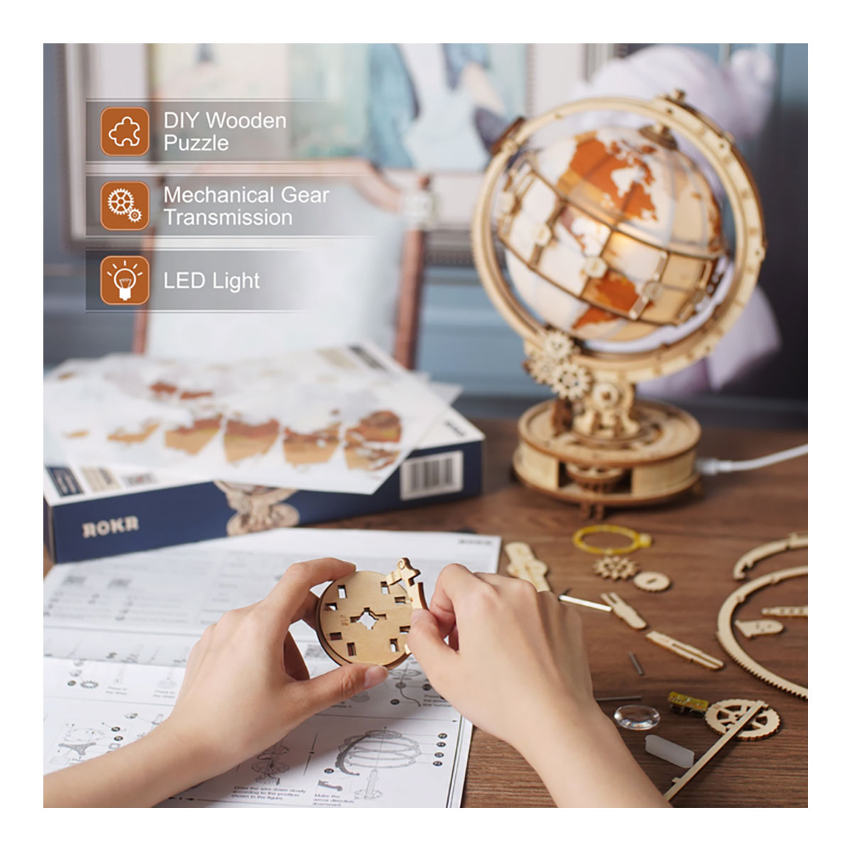 3D-Holzpuzzle, Globus, beleuchtet