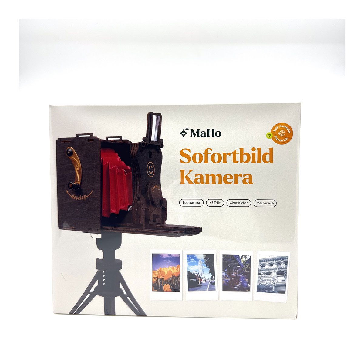 Vorteilsaktion: 3D-Holzpuzzle, Sofortbildkamera Bausatz, inkl. Fujifilm Instax (für 10 Aufnahmen) + gratis Stativ