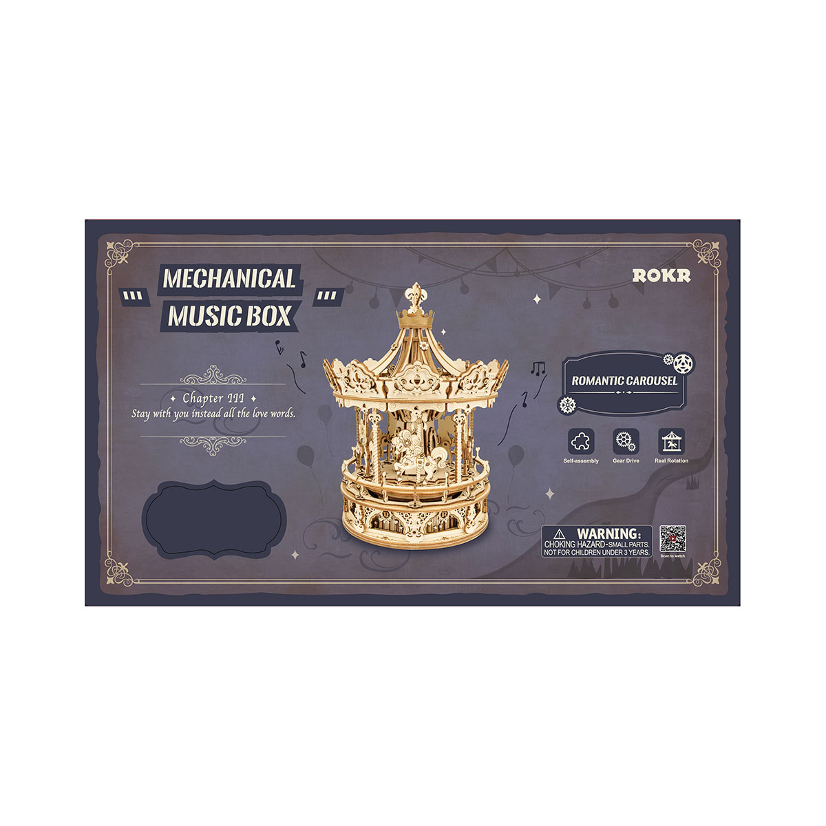 3D-Holzpuzzle, Karussel, beweglich, mit Musikwerk